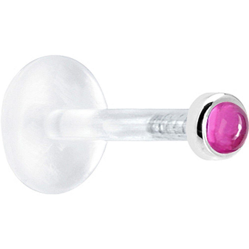 16G 1/4 Solid 14K White Gold 2mm Genuine Pink Tourmaline Bioplast Tragus Earring Stud