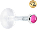 16G 1/4 Solid 14K White Gold 2mm Genuine Pink Tourmaline Bioplast Tragus Earring Stud
