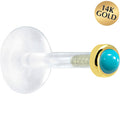 16G 1/4 Solid 14K Yellow Gold 2mm Genuine Turquoise Bioplast Cartilage Earring Stud