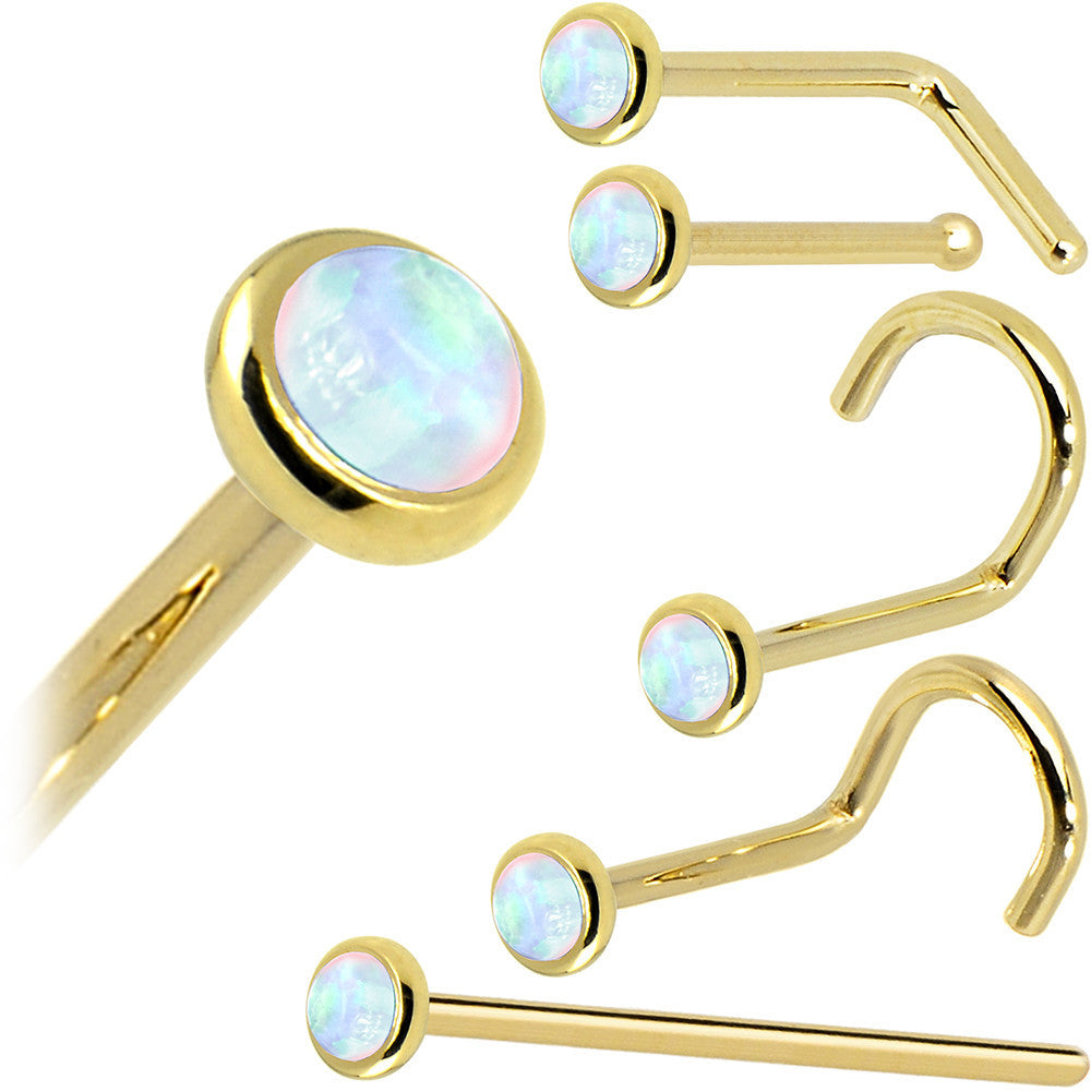 Solid 14K Yellow Gold 2mm Synthetic Opal Nose Ring
