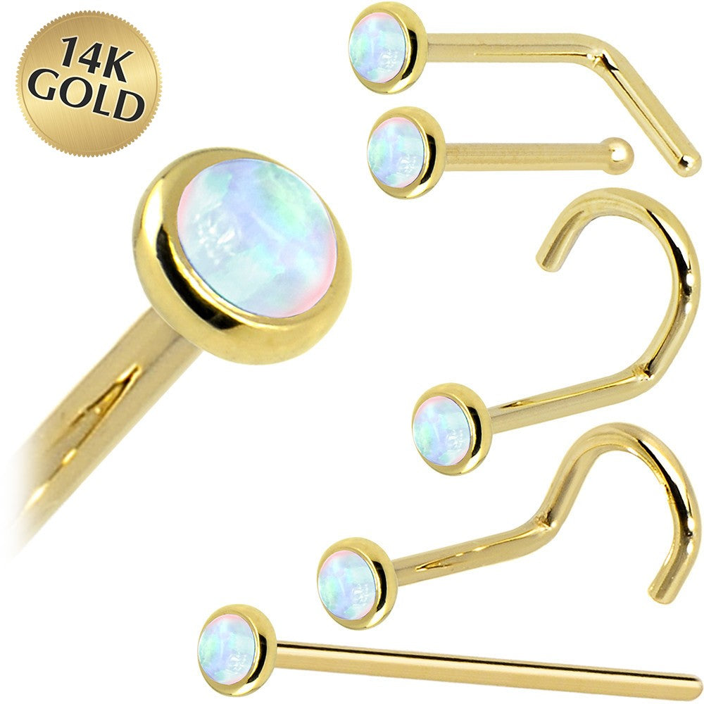 Solid 14K Yellow Gold 2mm Synthetic Opal Nose Ring