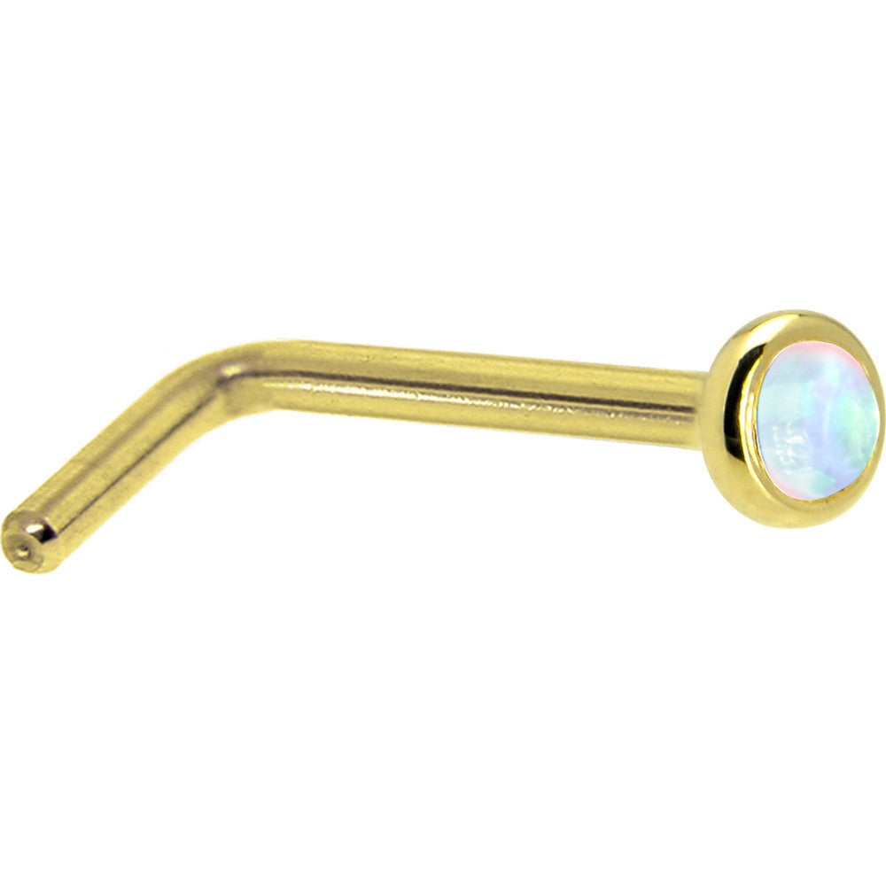 Solid 14K Yellow Gold 2mm Synthetic Opal Nose Ring