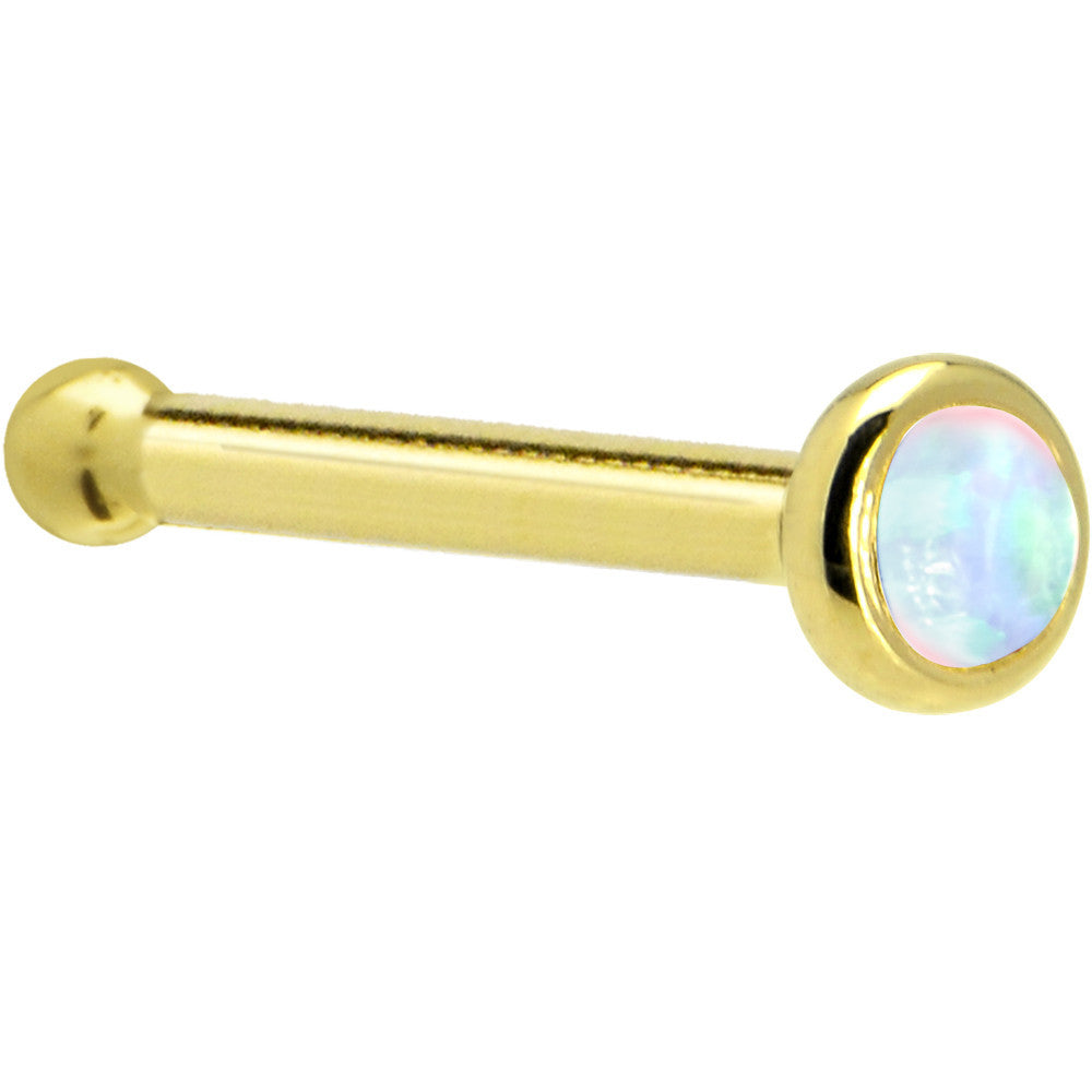 Solid 14K Yellow Gold 2mm Synthetic Opal Nose Ring