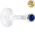 Solid 14K White Gold 2mm Genuine Blue Lapis Lazuli Bioplast Push in Monroe