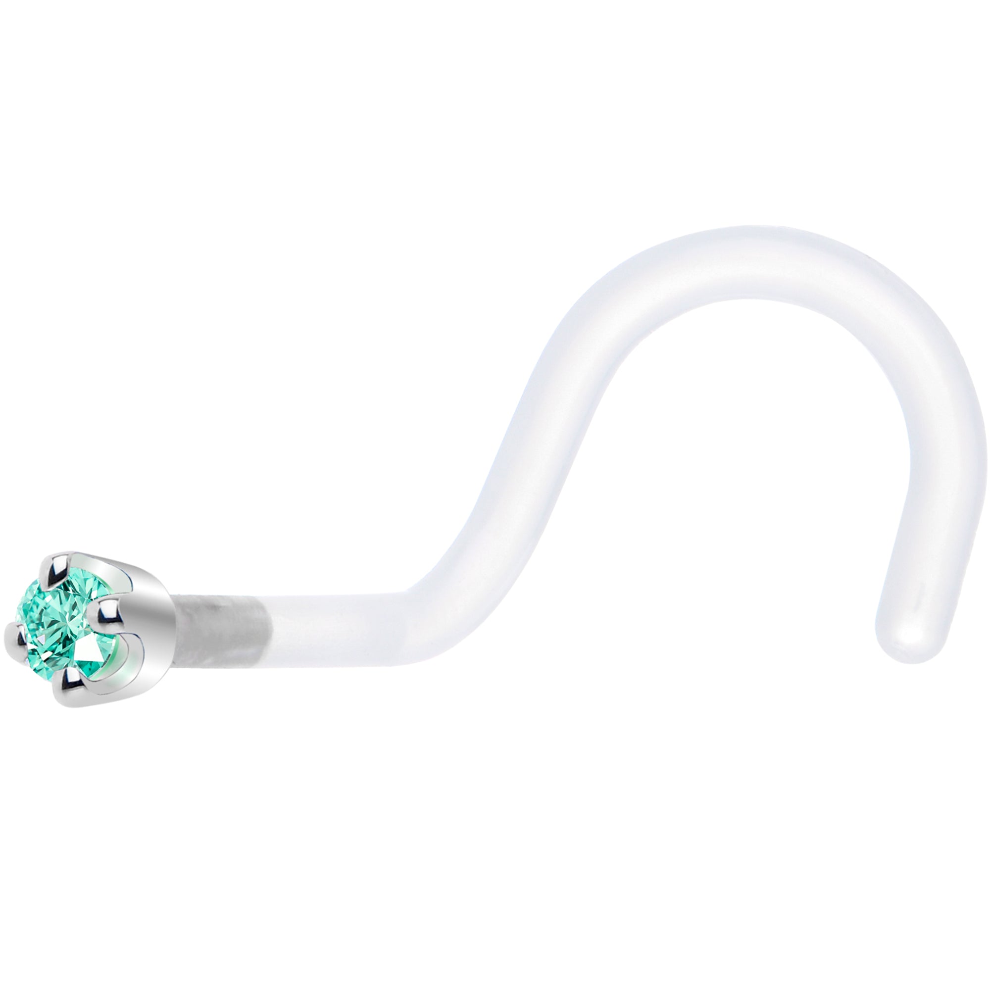 18G 1/4 White Gold 1.5mm Mint Green Cubic Zirconia Bioplast Nose Ring