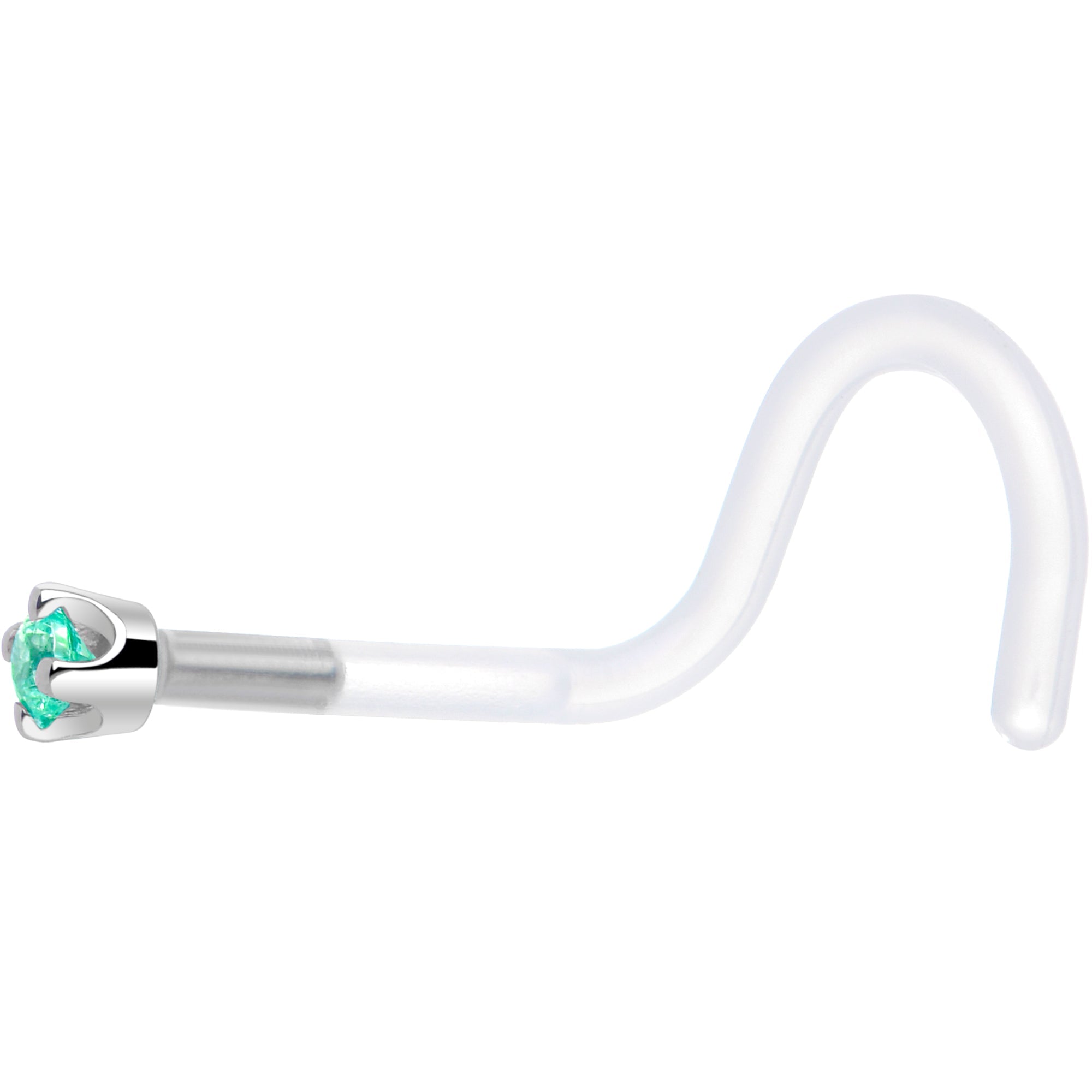 18G 1/4 White Gold 1.5mm Mint Green Cubic Zirconia Bioplast Nose Ring