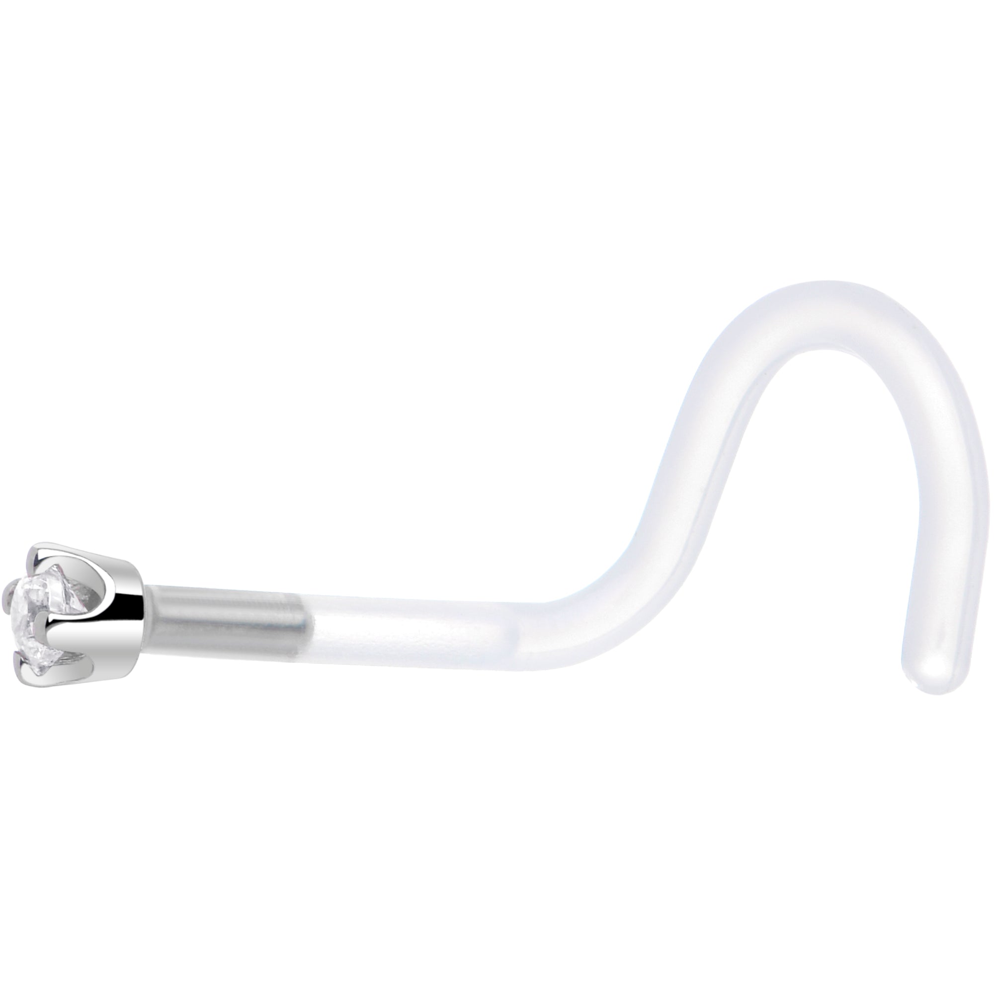 18G 1/4 White Gold 1.5mm Clear Cubic Zirconia Bioplast Nose Ring