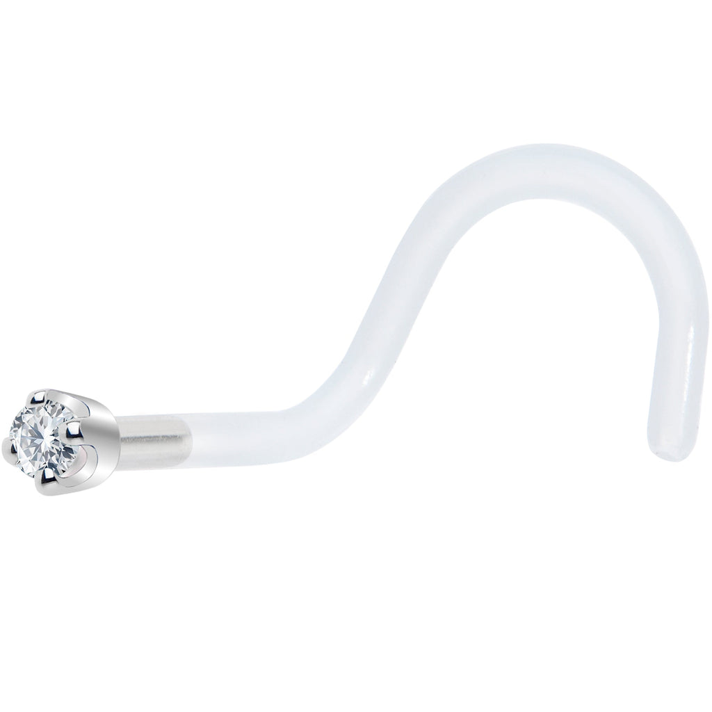 18G 1/4 White Gold 1.5mm Genuine Diamond Bioplast Nose Ring