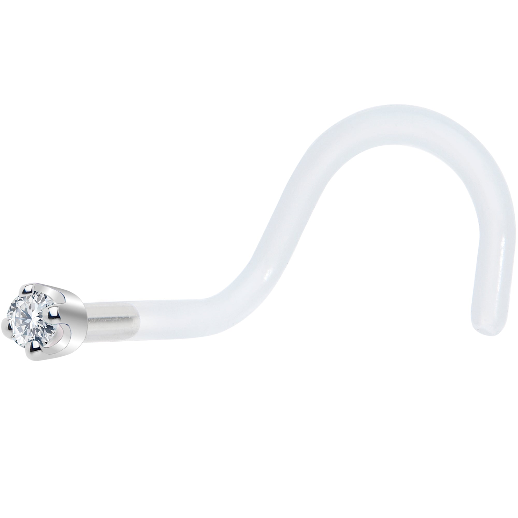 18G 1/4 White Gold 1.5mm Genuine Diamond Bioplast Nose Ring