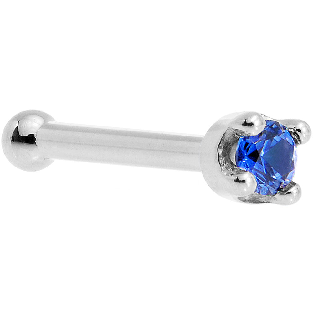 Solid 18K White Gold 1.5mm Genuine Blue Sapphire Nose Ring