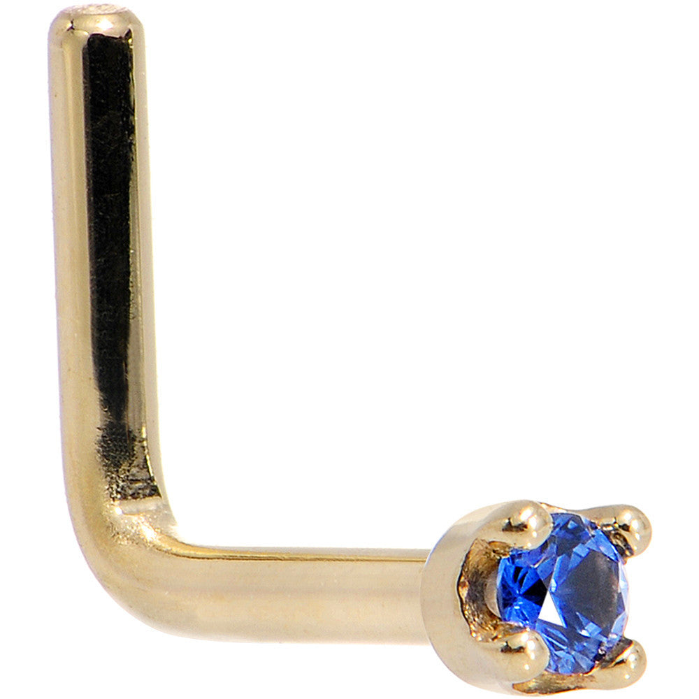 Solid 14K Yellow Gold 1.5mm Genuine Blue Sapphire Nose Stud Ring