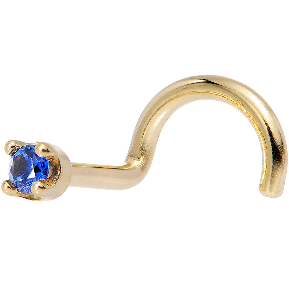 Solid 14K Yellow Gold 1.5mm Genuine Blue Sapphire Nose Stud Ring