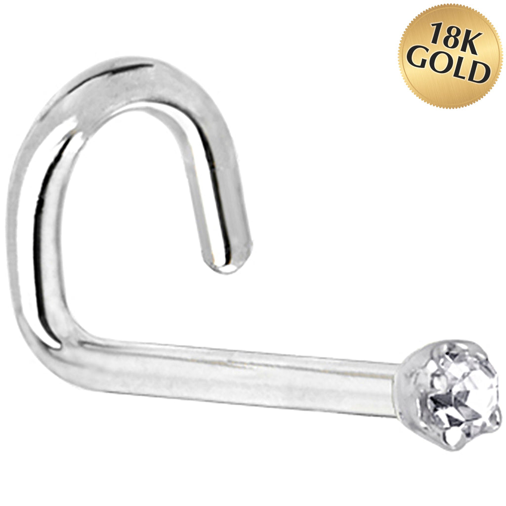 Solid 18K White Gold 1.5mm Genuine Diamond Nose Ring