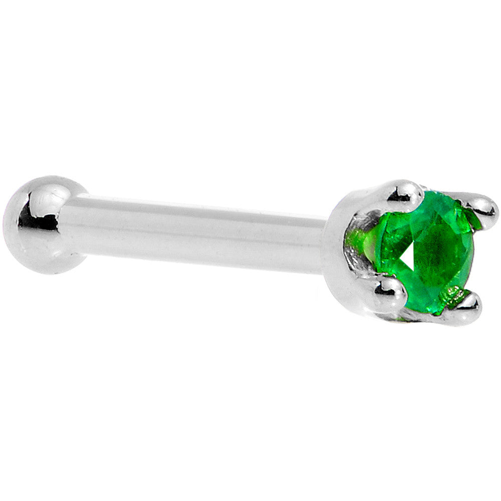 Solid 18K White Gold 1.5mm Genuine Emerald Nose Ring