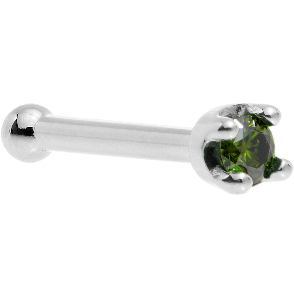 Solid 18K White Gold 1.5mm Genuine Green Diamond Nose Ring