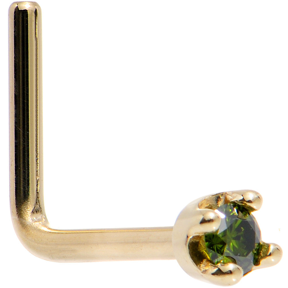 Solid 18K Yellow Gold 1.5mm Genuine Green Diamond Nose Ring