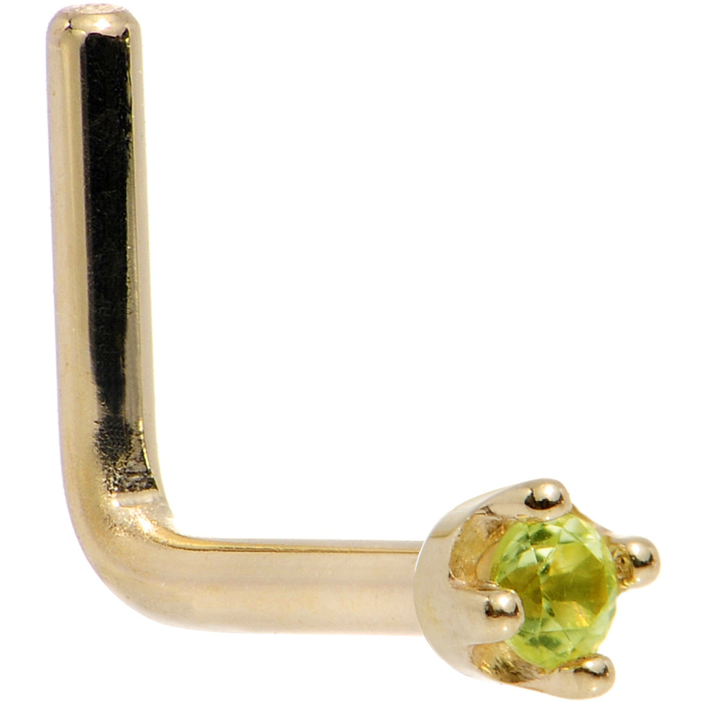 Solid 14K Yellow Gold 1.5mm Genuine Peridot Nose Ring