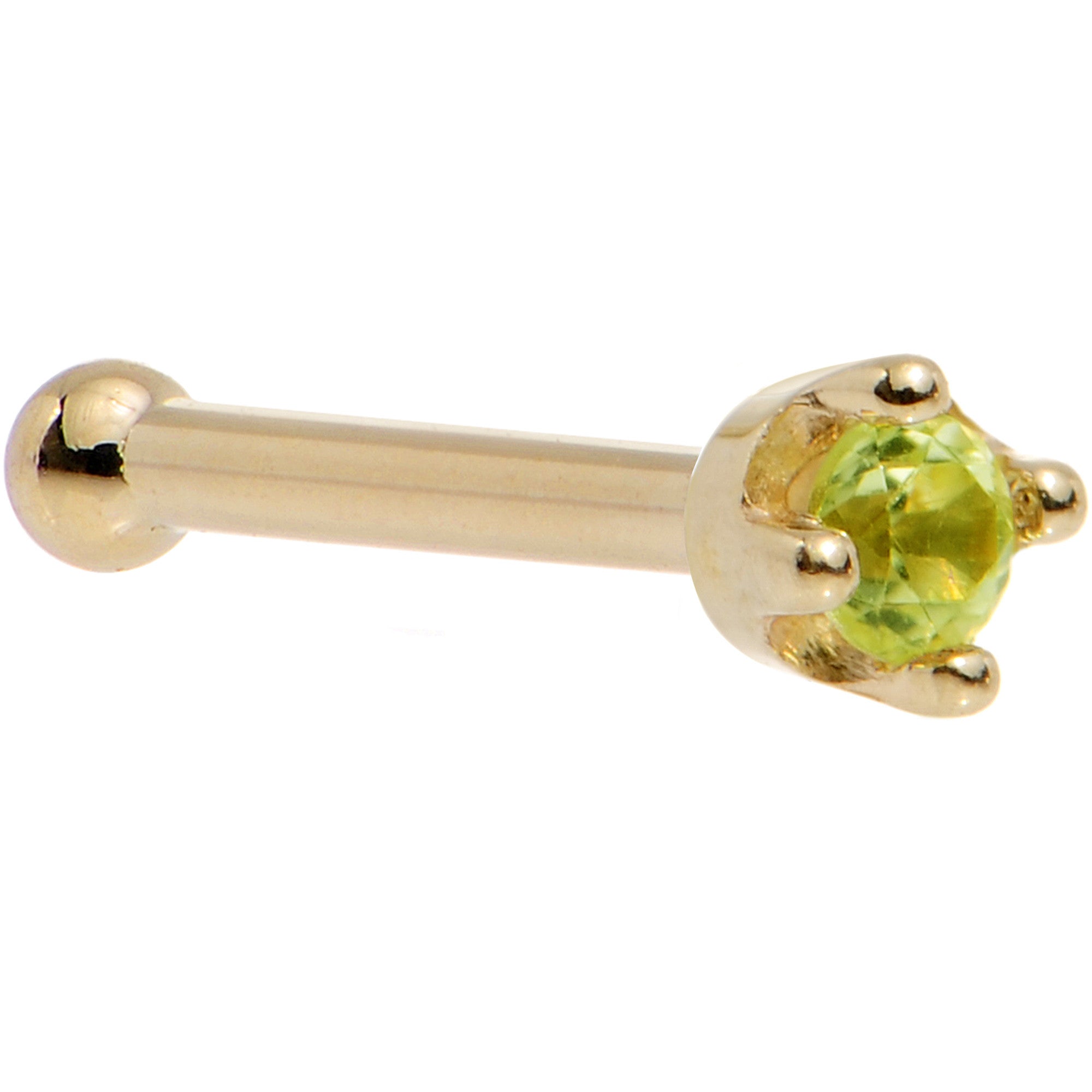 Solid 18K Yellow Gold 1.5mm Genuine Peridot Nose Ring