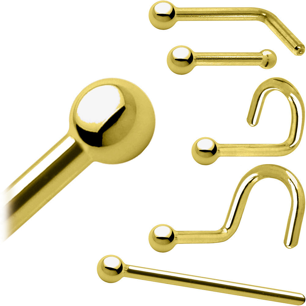 Solid 14K Yellow Gold 1.5mm Ball Nose Ring