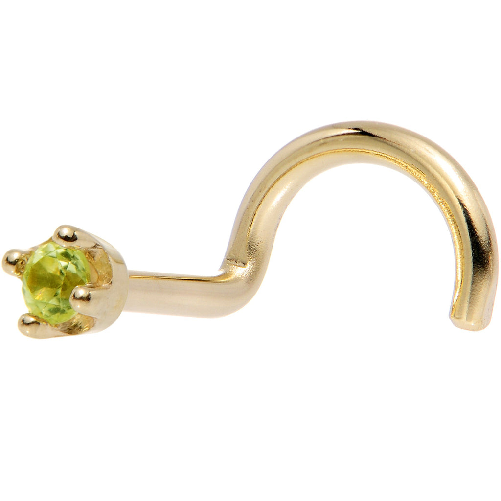 Solid 14K Yellow Gold 1.5mm Genuine Peridot Nose Ring