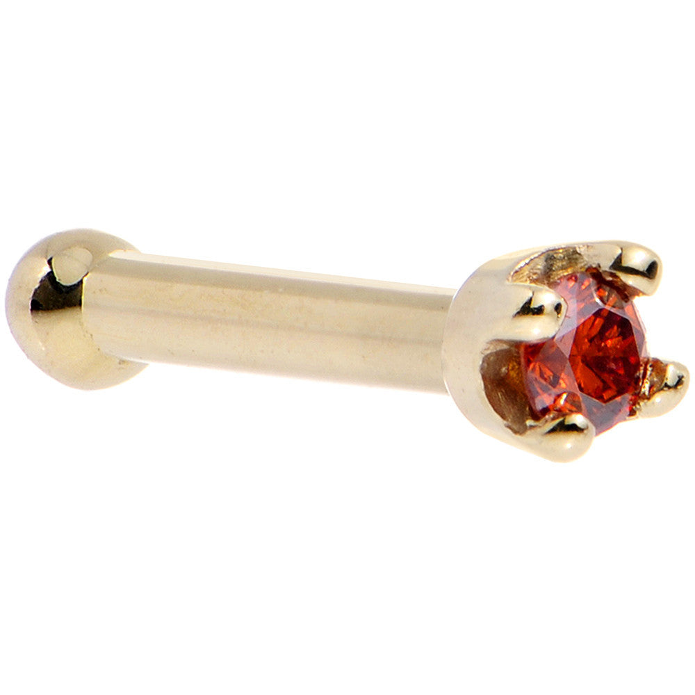 Solid 14K Yellow Gold 1.5mm Genuine Red Diamond Nose Ring