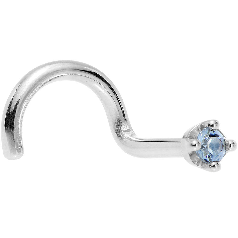 Solid 14K White Gold 1.5mm Genuine Topaz Nose Ring