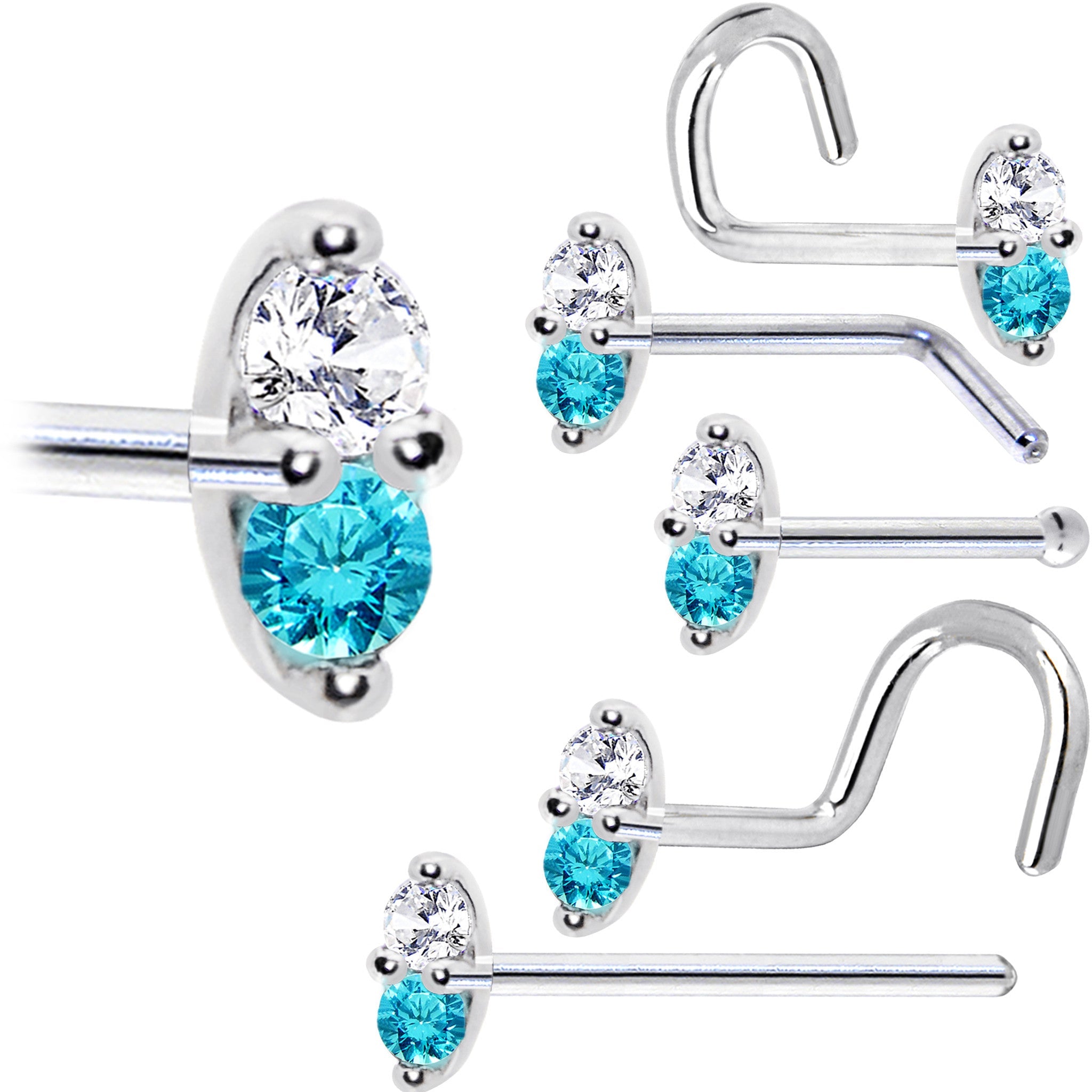 14k White Gold Mint Green 1.5mm CZ Marquise Nose Ring