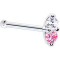 14k White Gold Pink 1.5mm CZ Marquise Nose Ring
