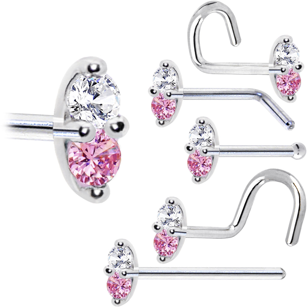14k White Gold Pink 1.5mm CZ Marquise Nose Ring