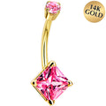 14k Yellow Gold Pink Cubic Zirconia Princess Belly Ring