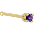 Solid 14K Yellow Gold 2mm Amethyst Cubic Zirconia Nose Ring