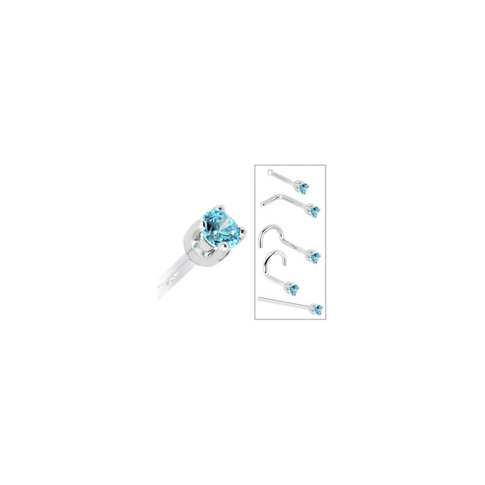 Solid 14K White Gold 2mm Mint Green Cubic Zirconia Nose Ring