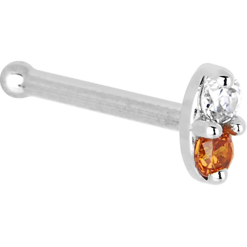 14k White Gold Orange 1.5mm CZ Marquise Nose Ring