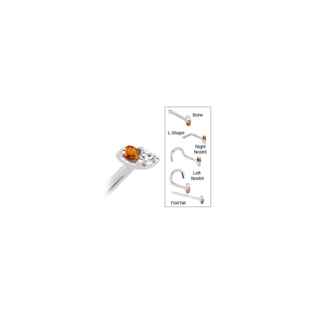 14k White Gold Orange 1.5mm CZ Marquise Nose Ring
