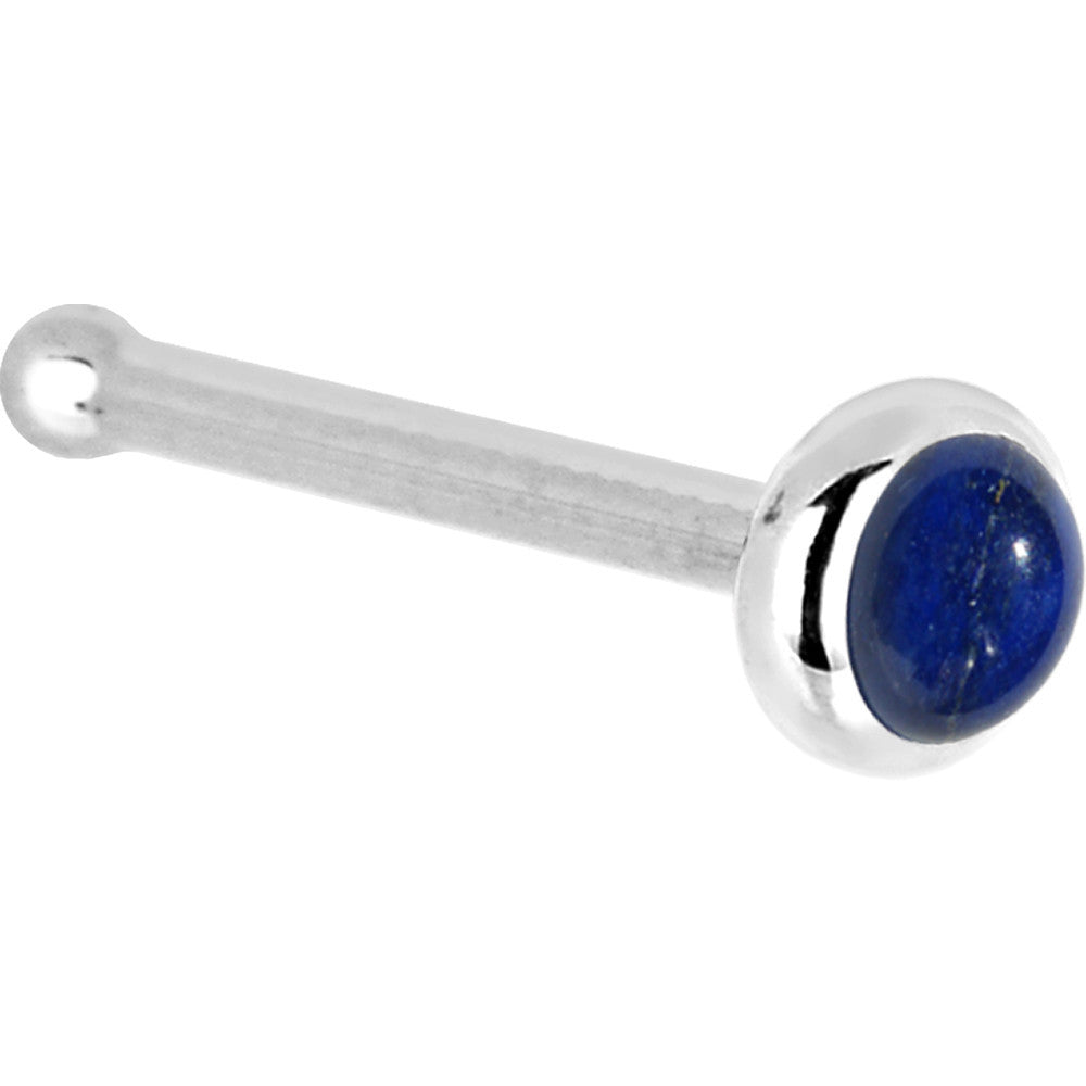 Solid 14K White Gold 2mm Lapis Lazuli Straight Nose Ring