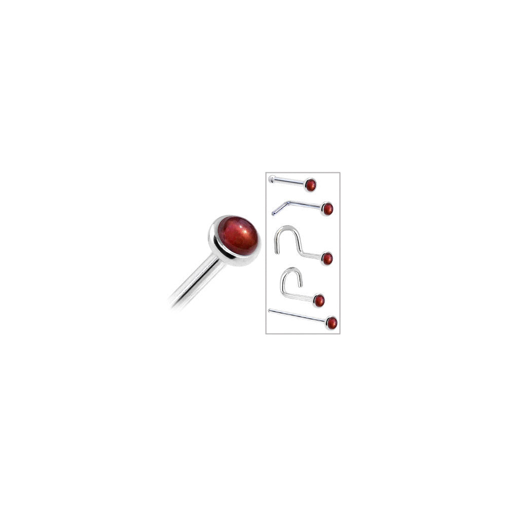 Solid 14K White Gold 2mm Red Garnet Nose Ring