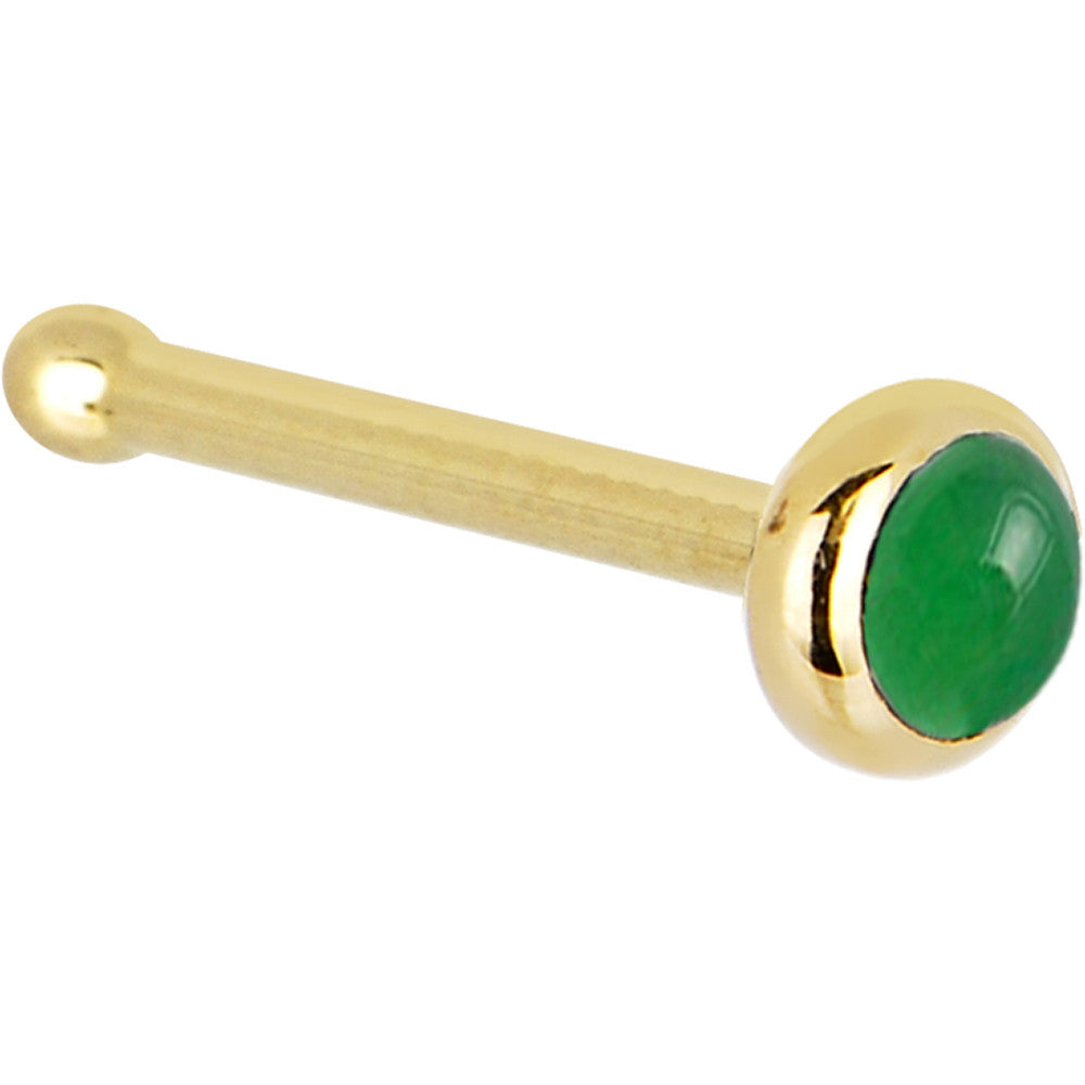 Solid 14K Yellow Gold 2mm Jade Nose Ring