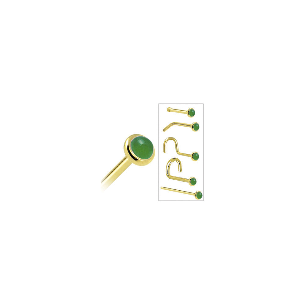 Solid 14K Yellow Gold 2mm Jade Nose Ring