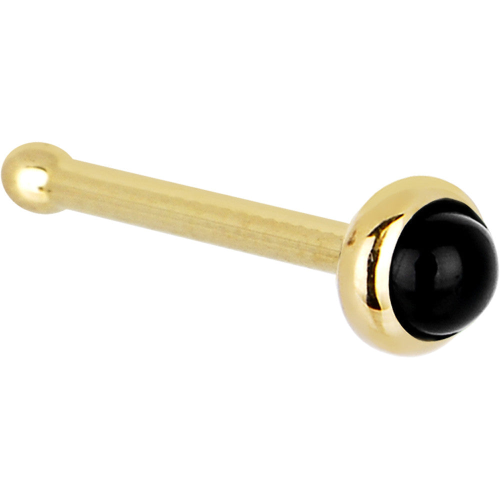 Solid 14K Yellow Gold 2mm Onyx Nose Ring