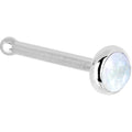 Solid 14K White Gold 2mm Rainbow Moonstone Nose Ring
