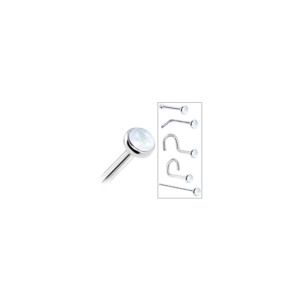 Solid 14K White Gold 2mm Rainbow Moonstone Nose Ring