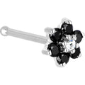 Solid 14K White Gold Black and Clear Cubic Zirconia Flower Nose Ring
