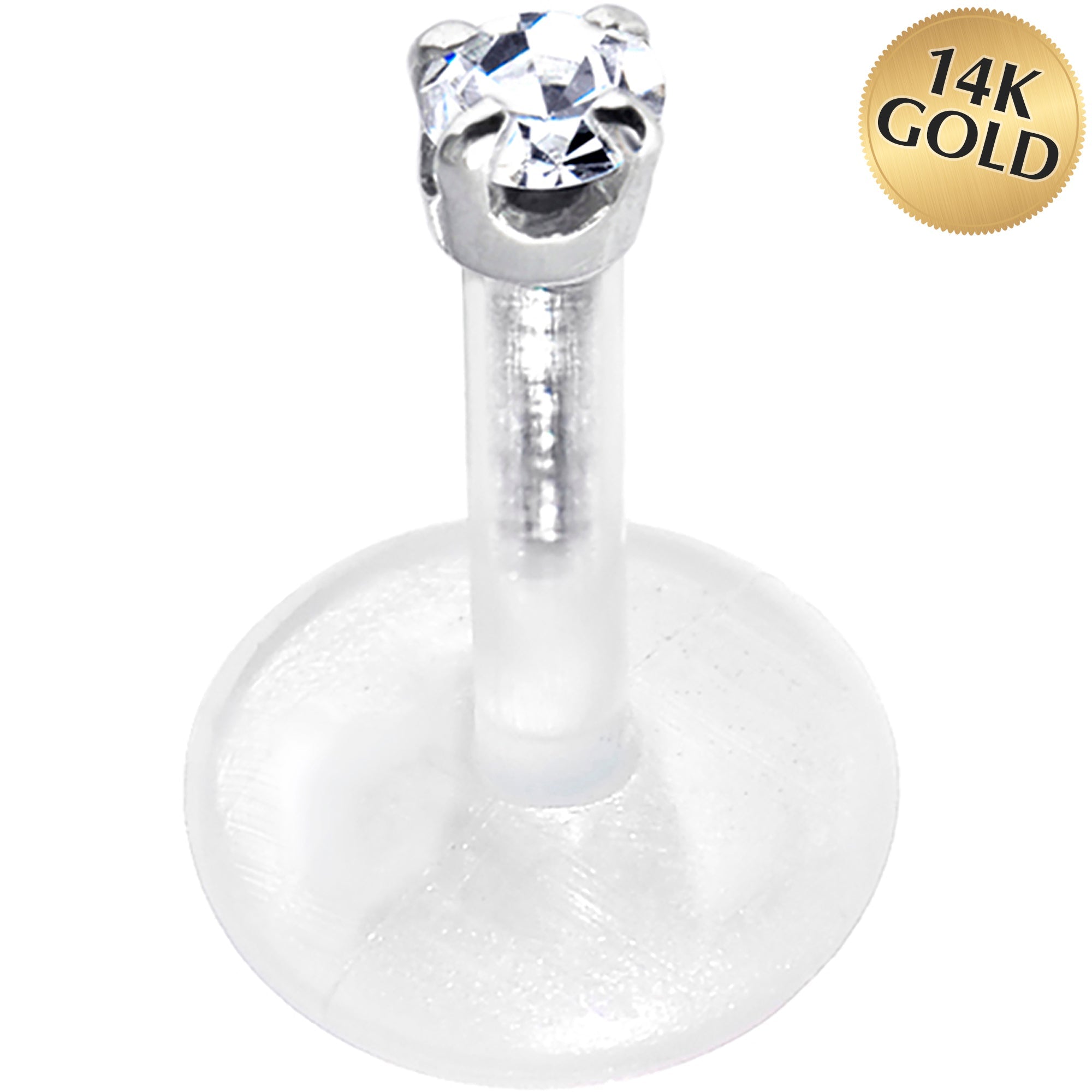 16G 1/4 Solid 14K White Gold 1.5mm CZ Bioplast Push in Cartilage Earring