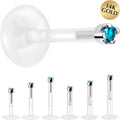 Solid 14K White Gold December 1.5mm CZ Bioplast Push in Labret Monroe