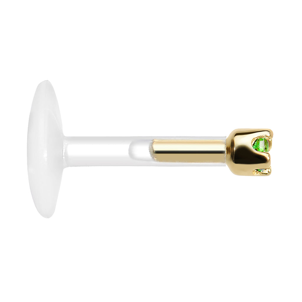 16G 1/4 14K Yellow Gold May 1.5mm CZ Bioplast Push in Cartilage Earring