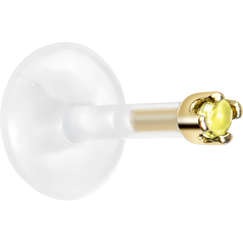 16G 1/4 14K Yellow Gold November 1.5mm CZ Bioplast Push in Cartilage Earring