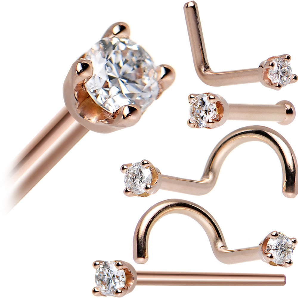 14K Rose Gold 2mm Genuine Diamond Nose Ring