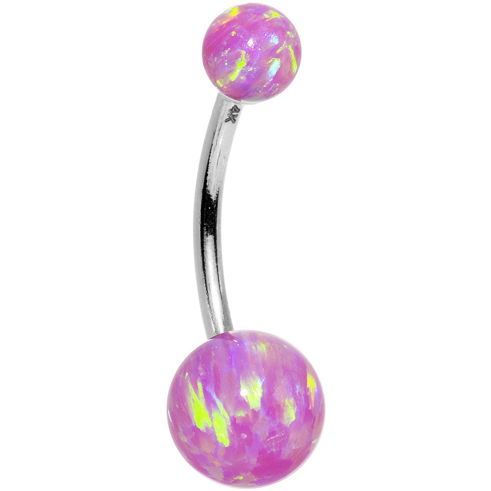 14k White Gold Fuchsia Synthetic Opal Belly Ring