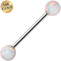 14k White Gold 5mm White Synthetic Opal Barbell Tongue Ring 14G 5/8
