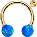 14G Solid 14K Yellow Gold Blue Synthetic Opal Horseshoe Barbell